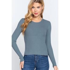 NEW ACTIVE BASIC crew neck viscose rib sweater in steel blue